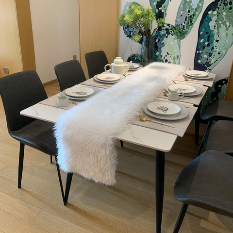 KERTFGOKU white faux fur table runner on dresser for bedroom styling