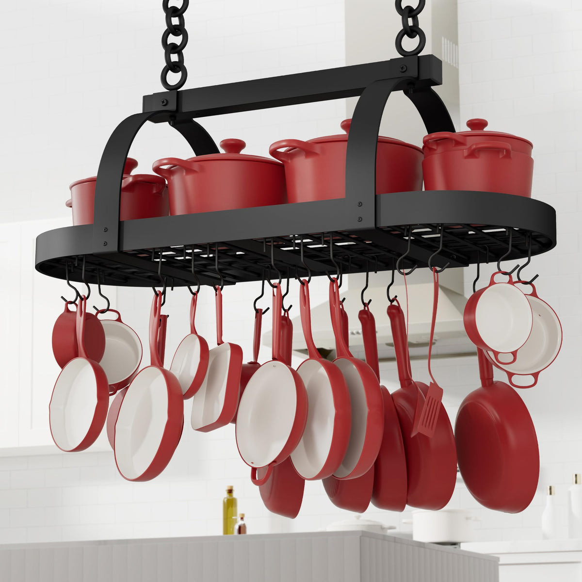 KES 48-Inch hanging pot rack front view showing space-saving cookware storage