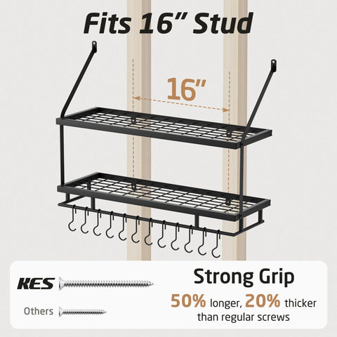 KES pot rack supports up to 100 lbs for heavy pots.