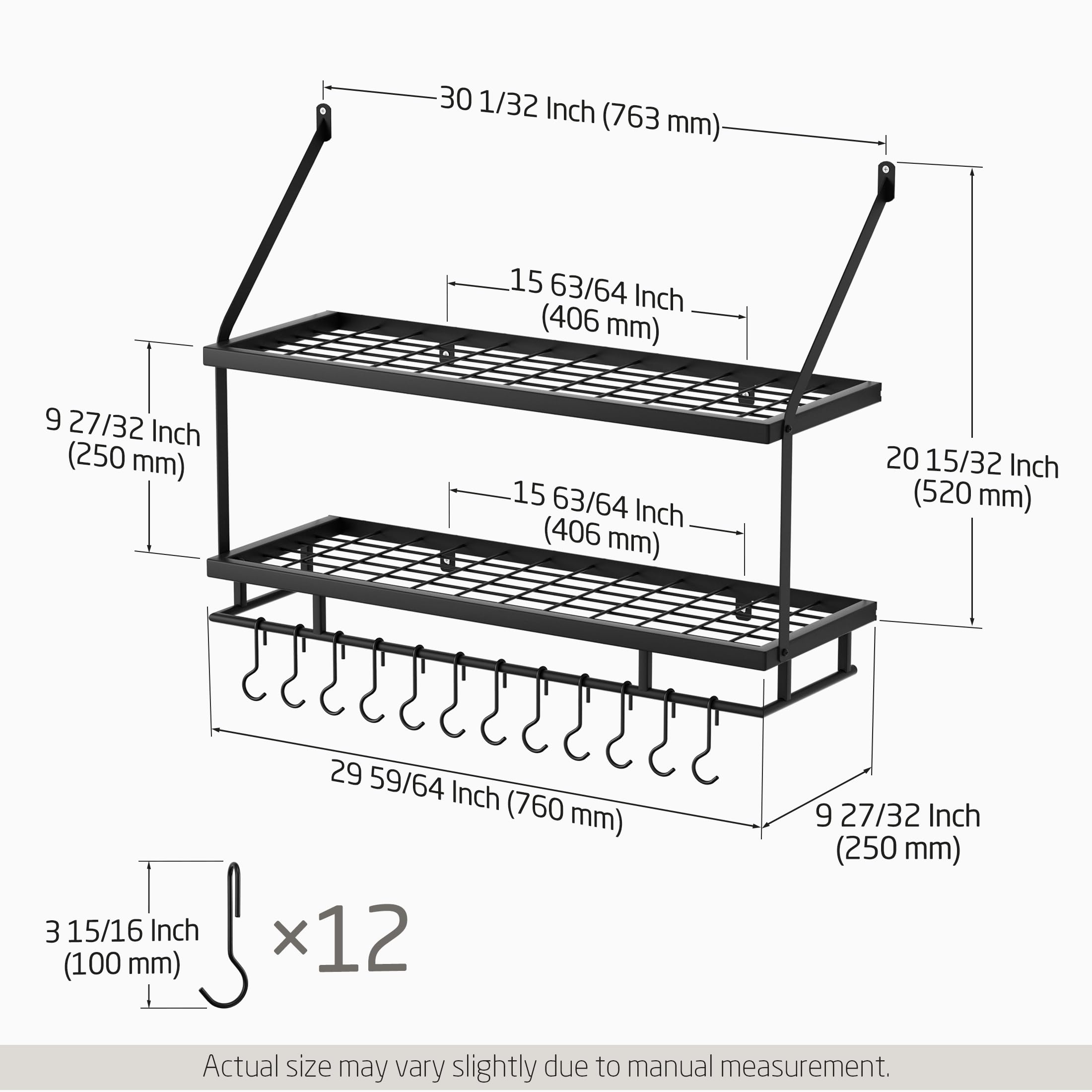KES pot rack offers easy installation with included screws and anchors.