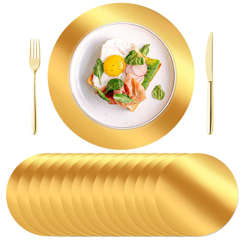 KesaPlan round gold placemats with a mirrored texture add luxury to table settings.