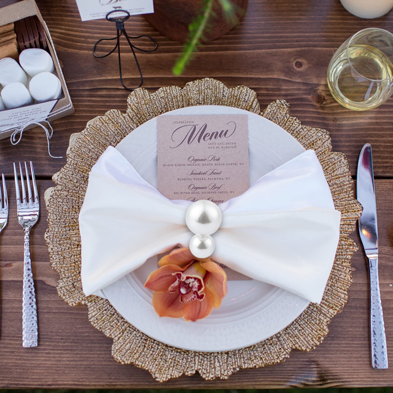Kesote baby shower table decor with pearl napkin rings for elegant charm.