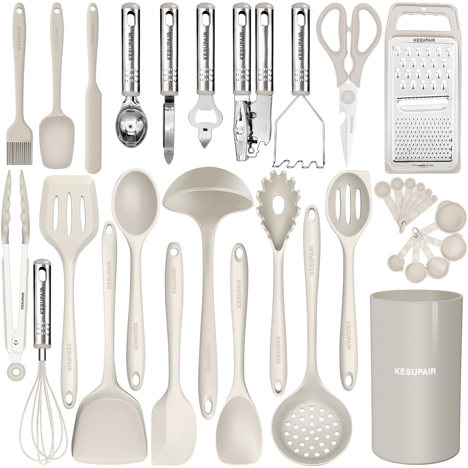 KESUPAIR kitchen utensils set skimmer for high-heat cooking and easy straining.