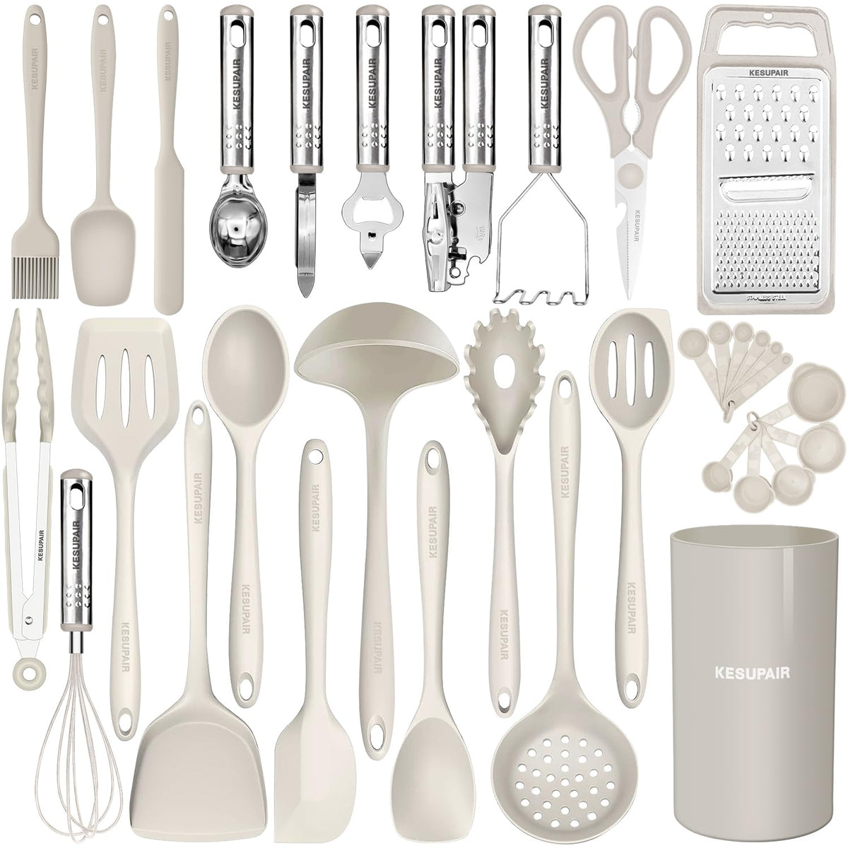 KESUPAIR kitchen utensils set skimmer for high-heat cooking and easy straining.