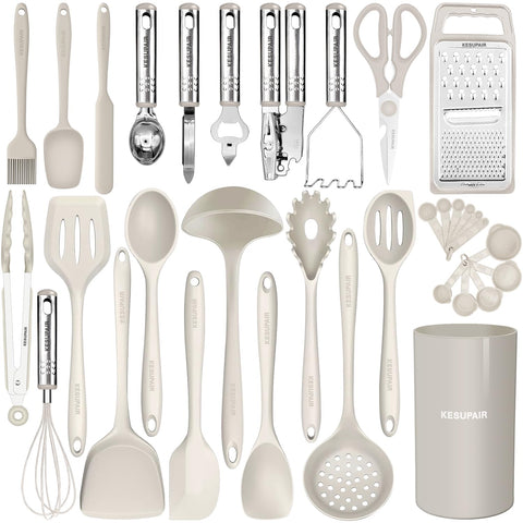 KESUPAIR kitchen utensils set skimmer for high-heat cooking and easy straining.
