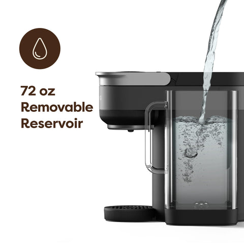 Keurig K-Crema tea-brew setup with steam rising