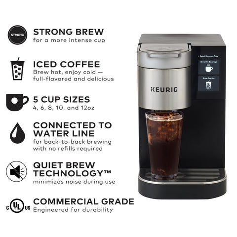 Keurig K-2550 110 oz reservoir enables flexible placement.