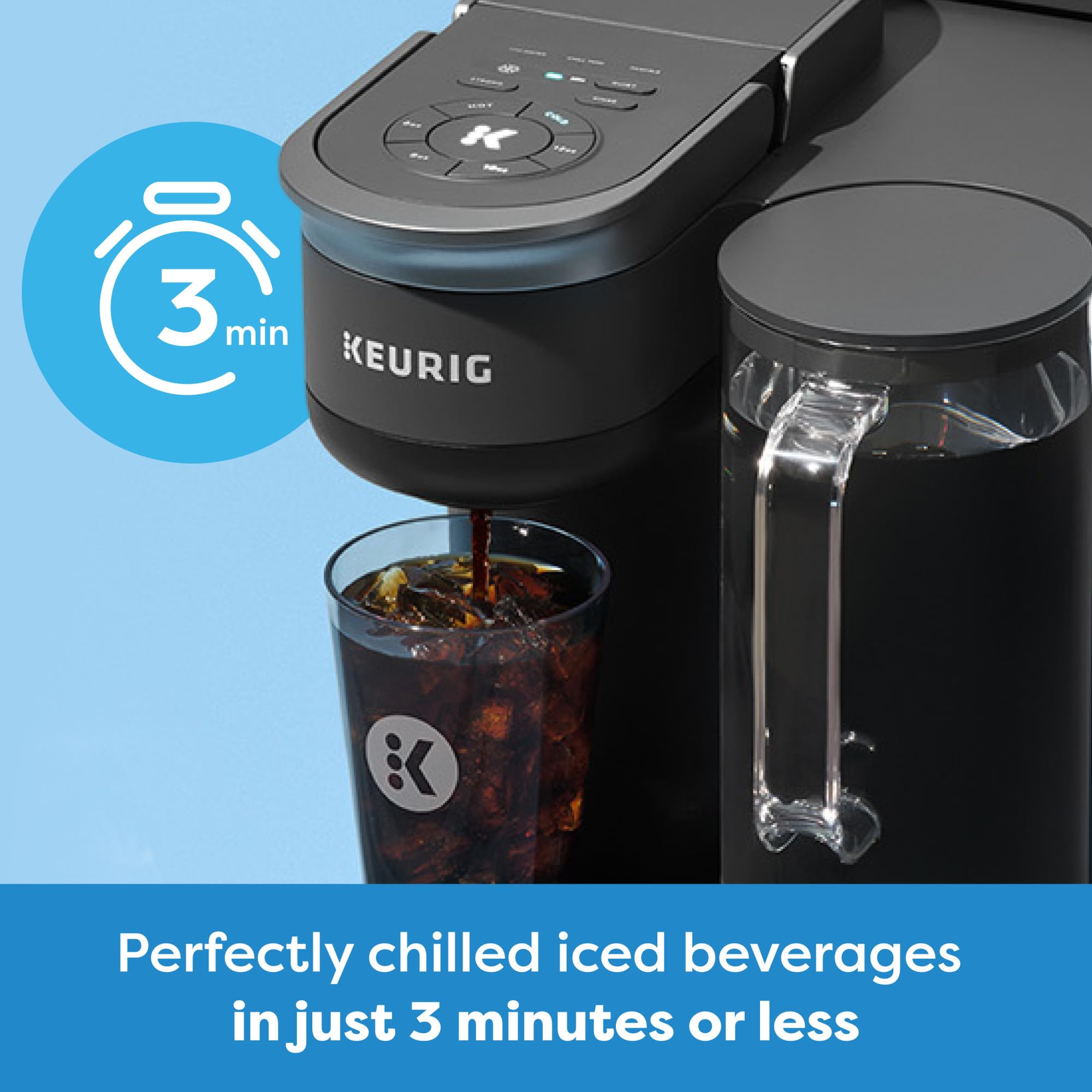 Keurig K-Brew + Chill strong brew option signals extra cafe-style intensity.