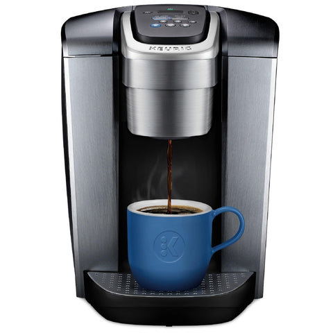 Keurig K-Elite brushed-silver front view adds modern flair to kitchens.