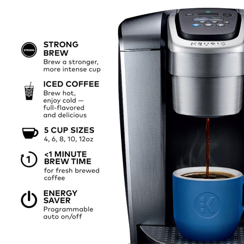Keurig K-Elite iced-coffee setting demonstrates hot brew over ice.