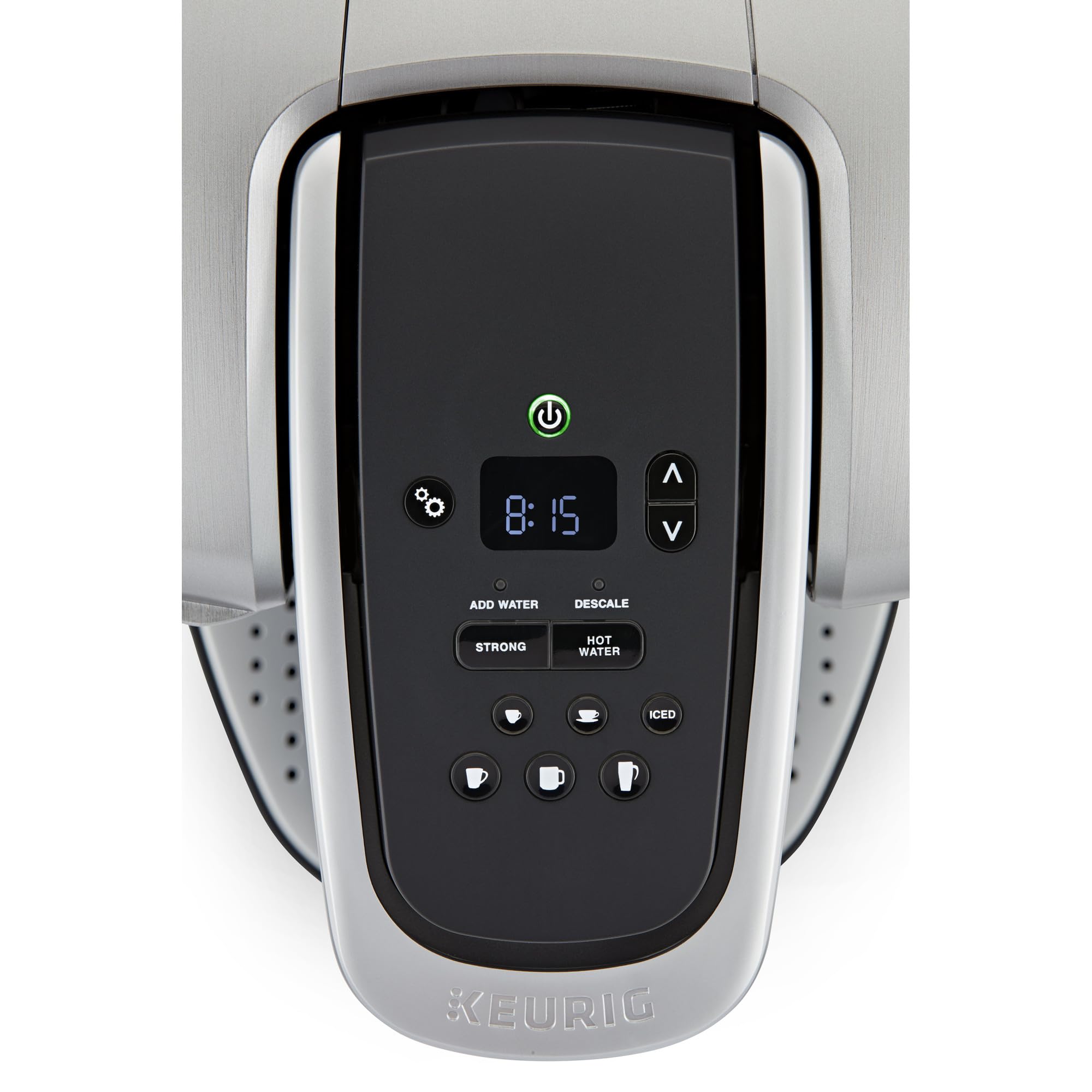 Keurig K-Elite strong-brew button highlights bolder coffee flavors.