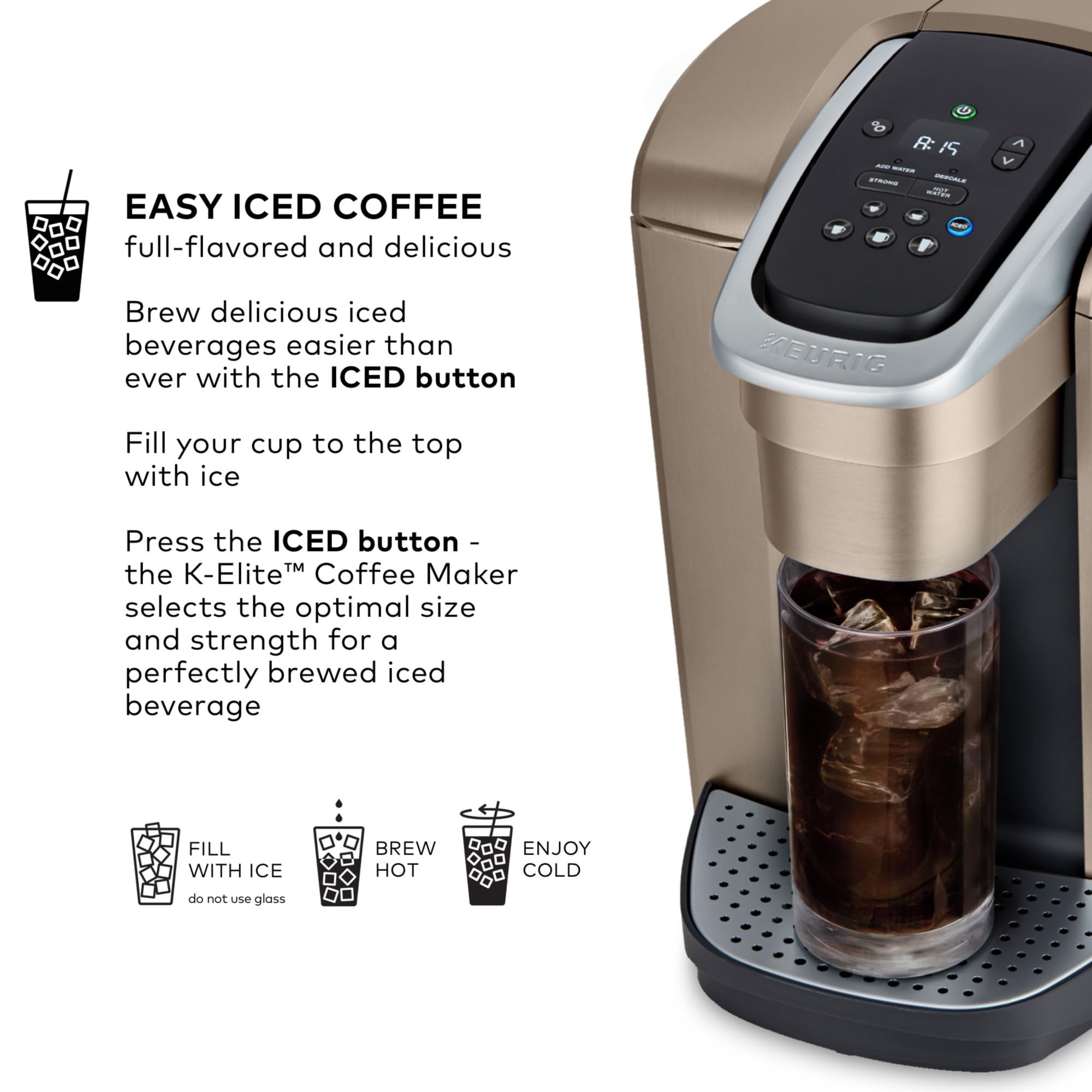 Keurig K-Elite strong brew indicator highlights bold flavor option
