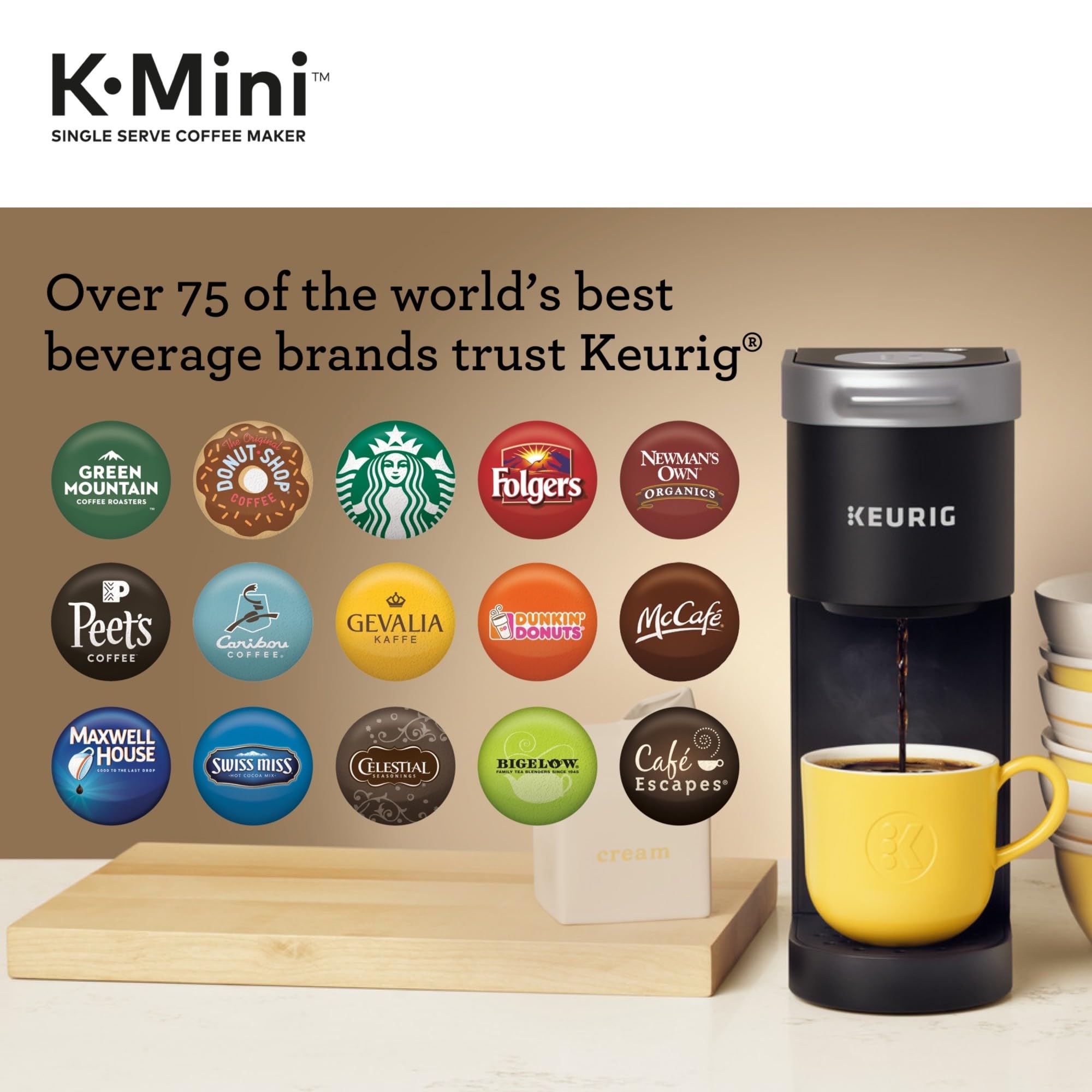 Keurig K-Mini matte black finish adds space-saving style.