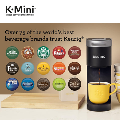 Keurig K-Mini matte black finish adds space-saving style.