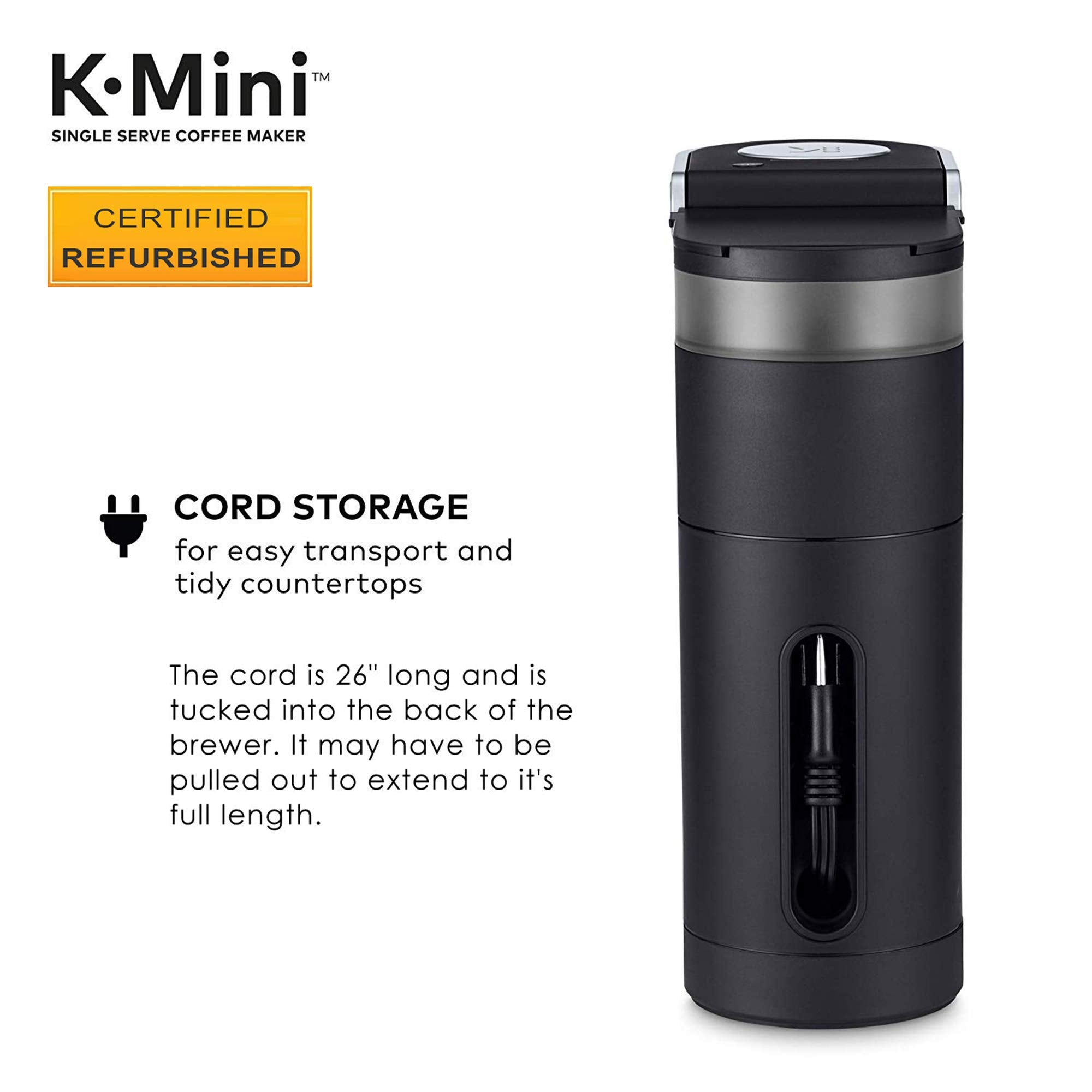 Renewed Keurig K-Mini removable drip tray enables travel mug clearance.