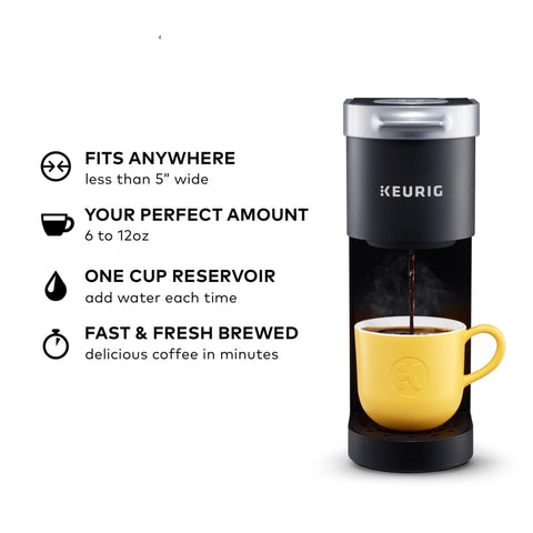 Keurig K-Mini side view emphasizing slim footprint ideal for desks.