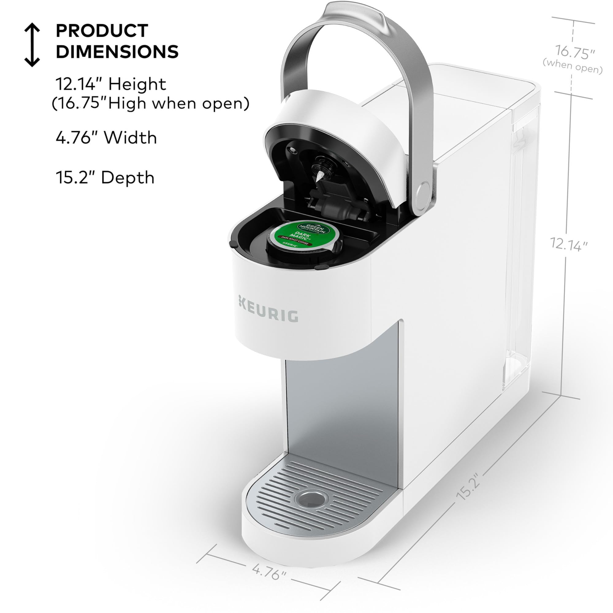 Keurig K-Slim compact width under 5 inches for tight spaces.