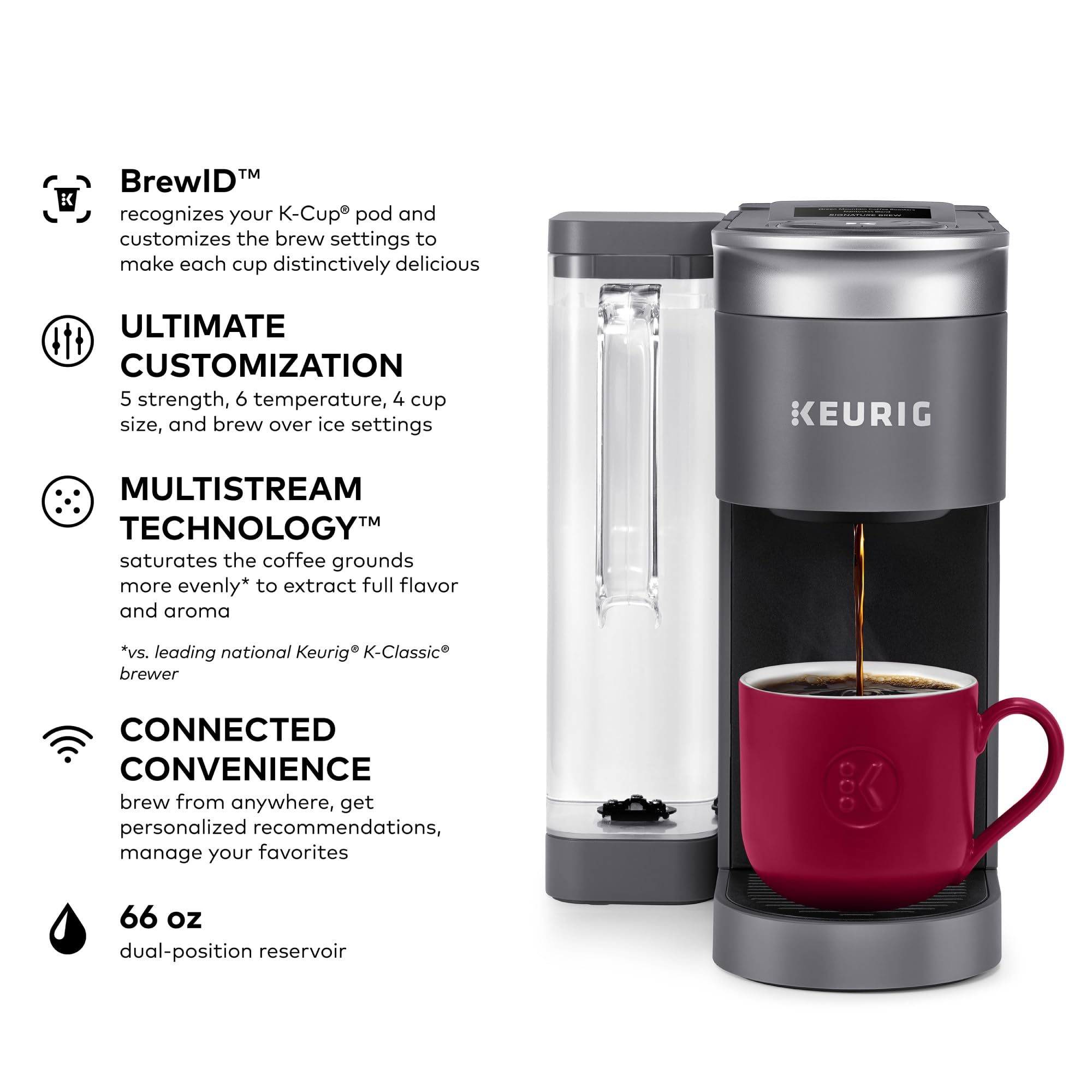 Keurig K-Supreme SMART pod recognition identifies your pod for tailored brew.
