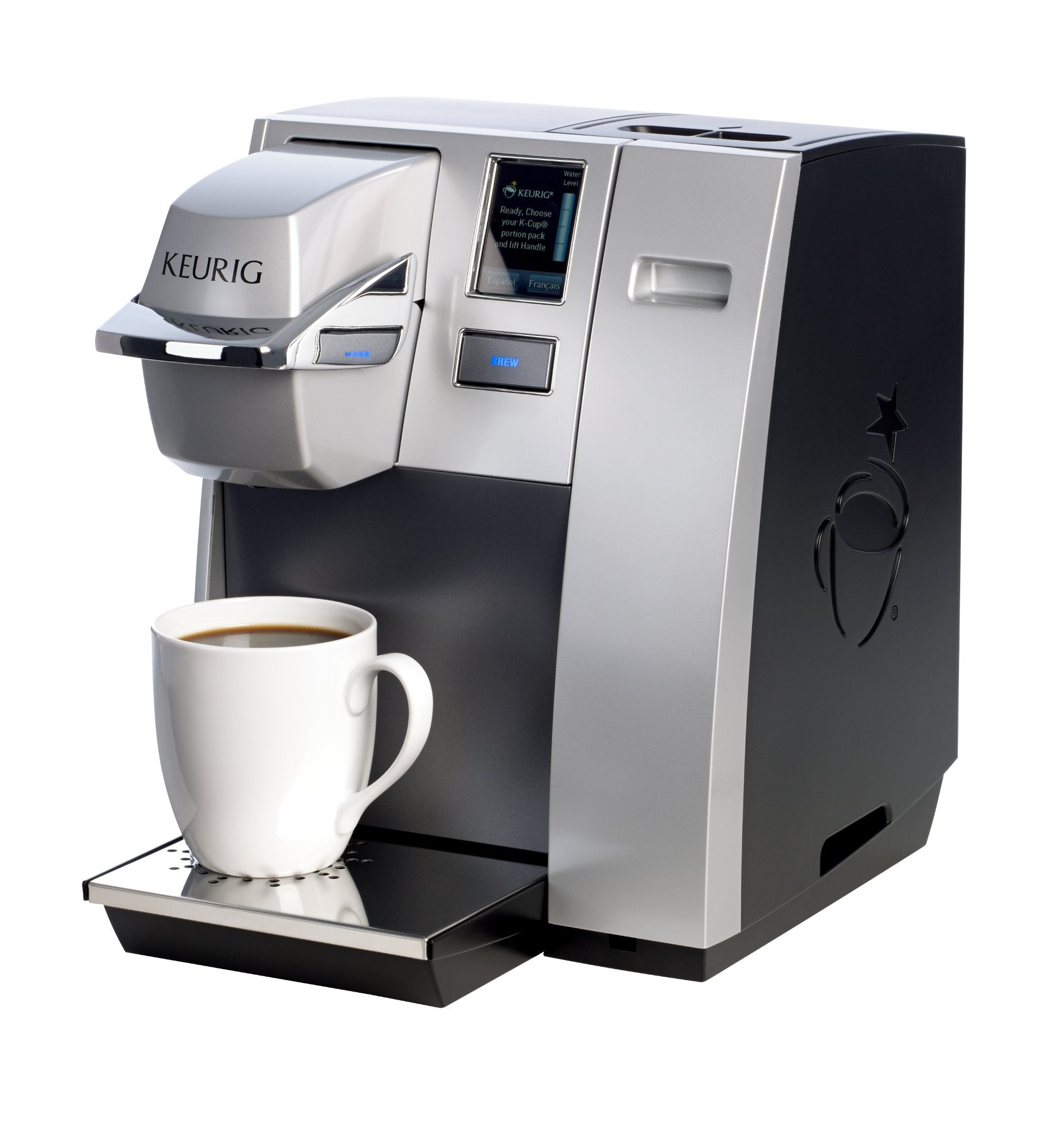 Keurig K155 touchscreen interaction enabling customizable brew settings.