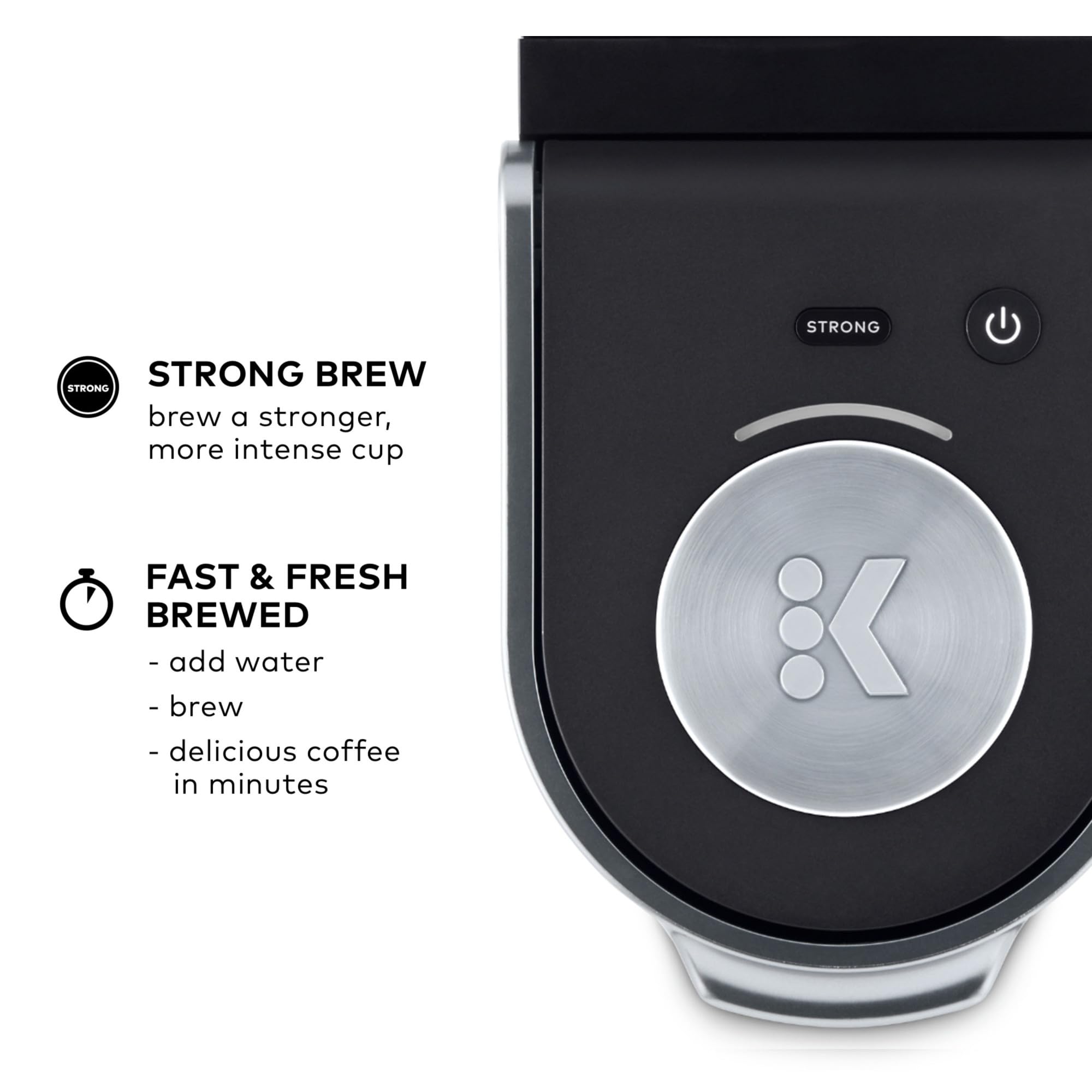 Keurig K-Mini Plus brews 6-12 oz cups with K-Cup pods.