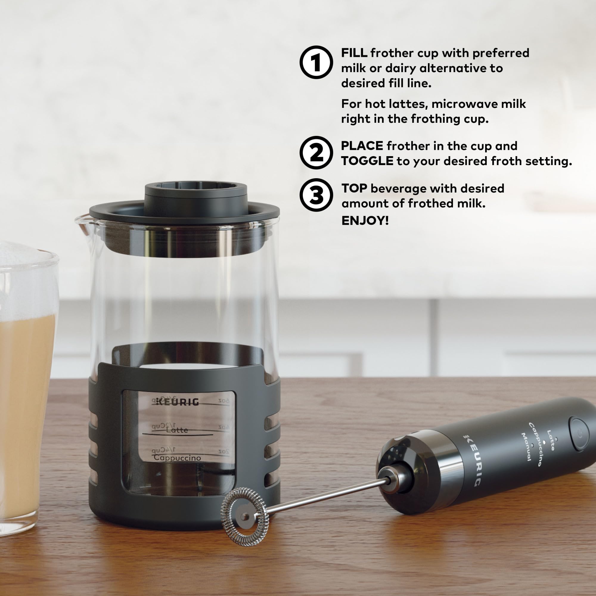 Keurig SimpleCafé Frother cappuccino setting balances foam texture perfectly.