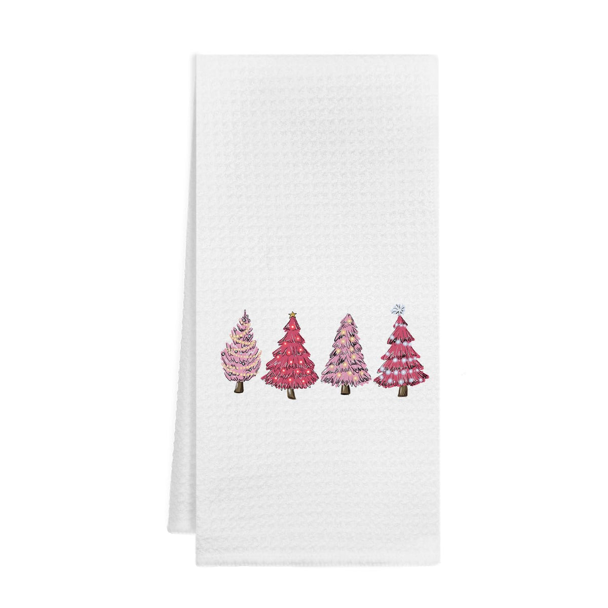 KEUSPI pink Christmas towel folded on countertop showing soft waffle weave