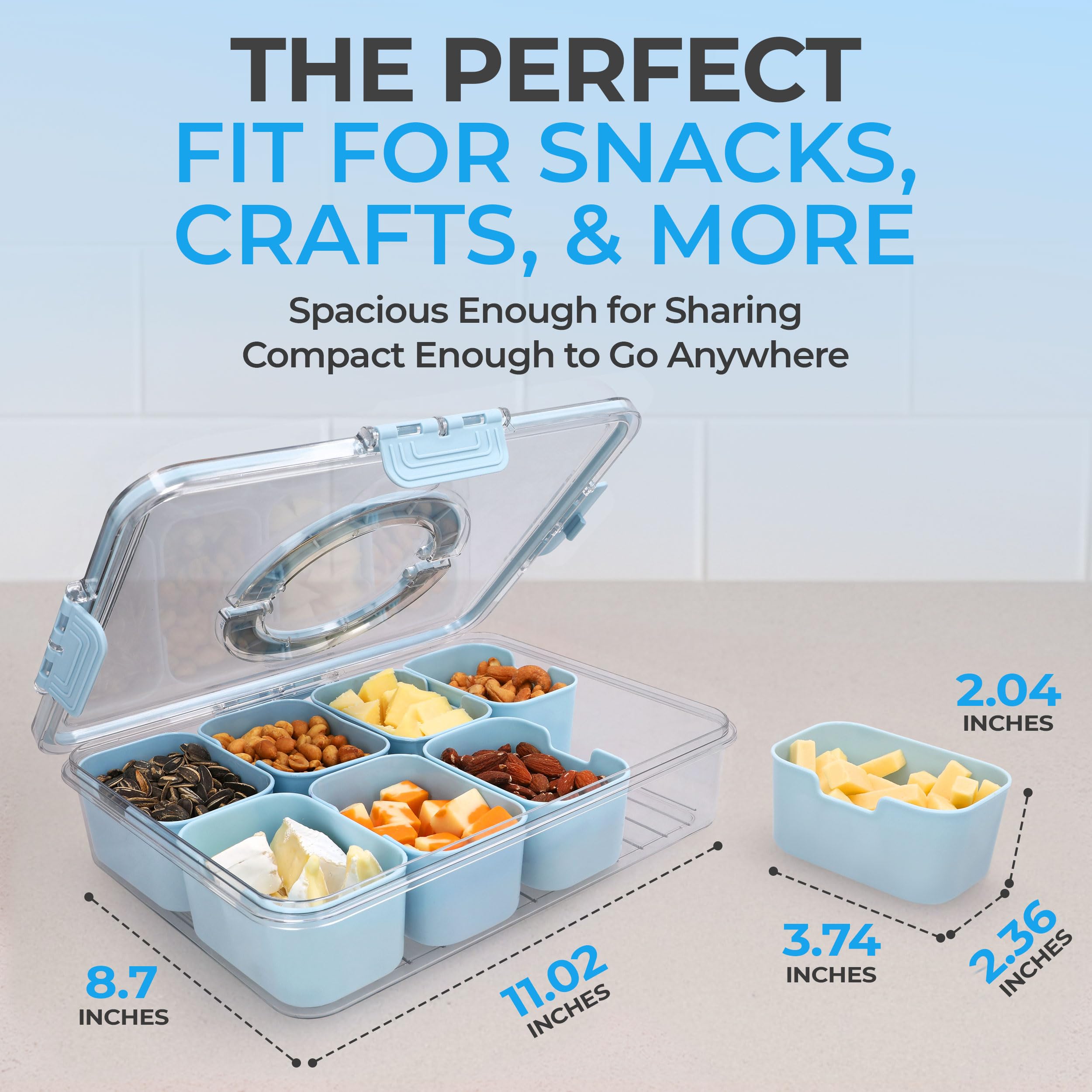 Keyvoz Snackle Box blue large ideal for packing chips, fruit, or veggies.