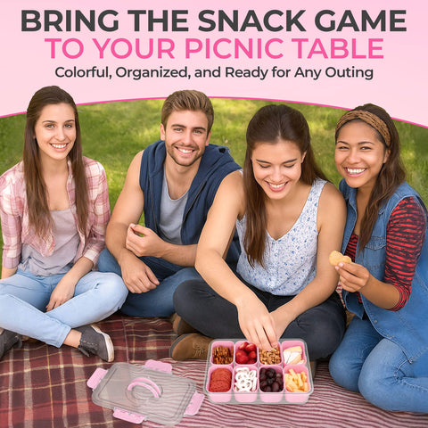 Keyvoz Snackle Box with lid supports organized charcuterie on the go.