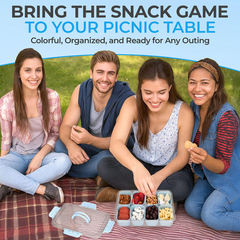 Keyvoz Snackle Box for to-go charcuterie and snacks at picnics or pools.