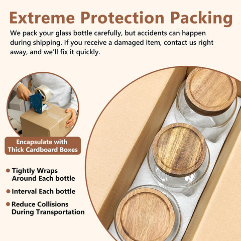 Acacia wood lids add natural style and a secure seal