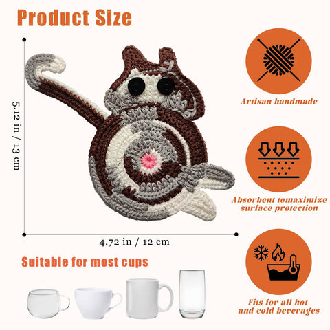 KHEXMNB cat coaster handmade knit texture enhances grip and reduces slides.