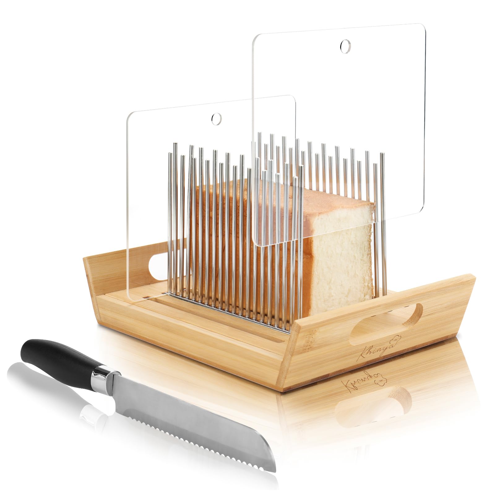 KHINYA bread slicer adjustable stainless steel guides for even cuts