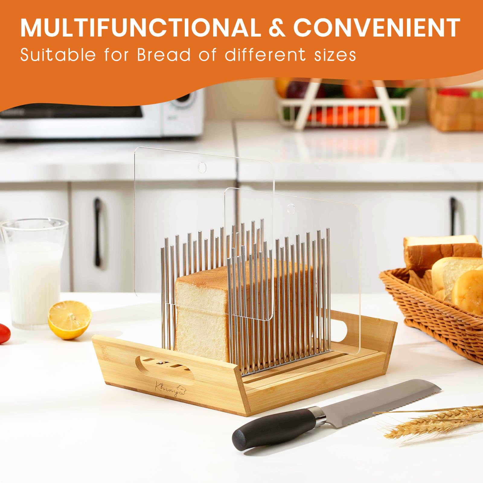 KHINYA crumb-catching serving tray doubles as a bread presentation surface