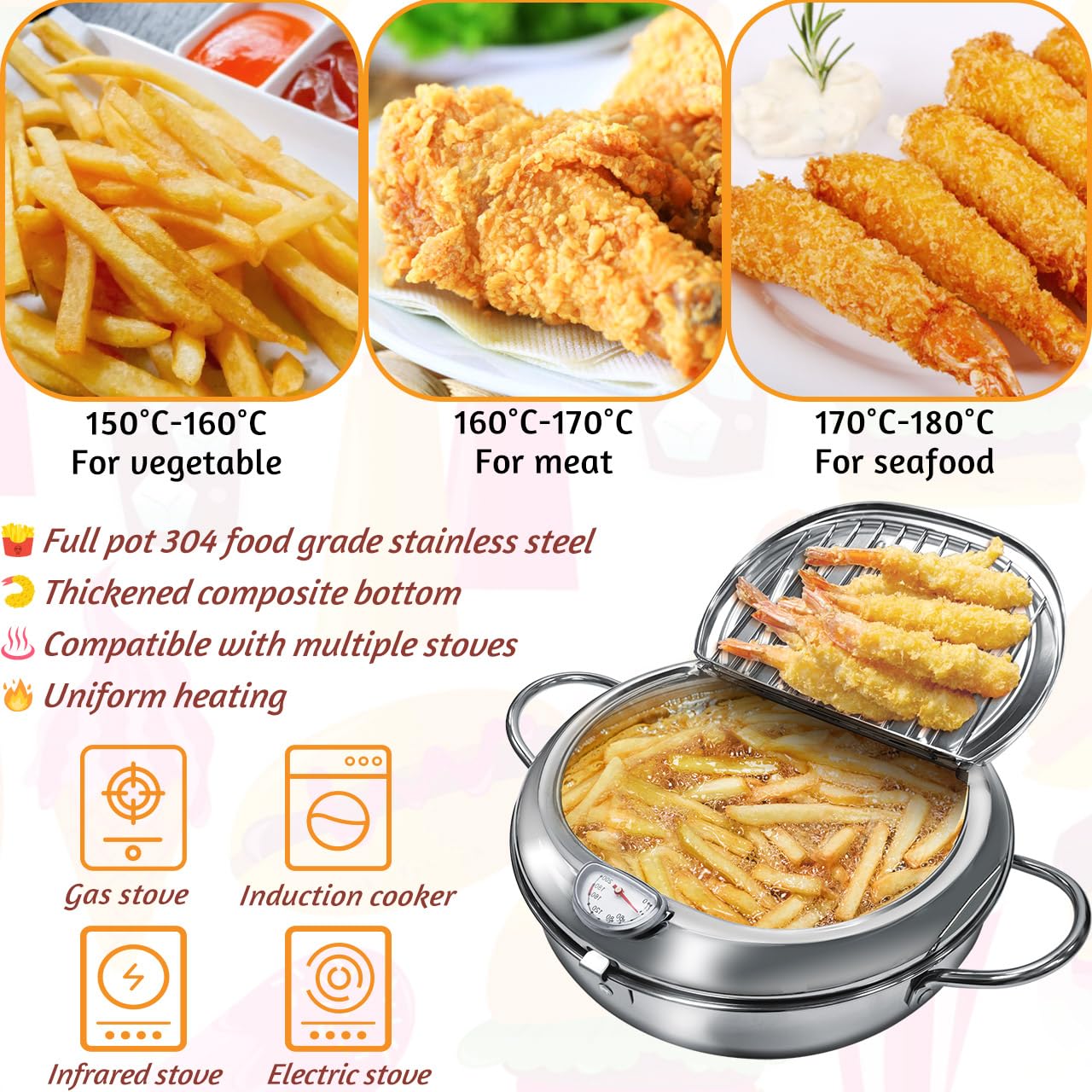 KHTD deep frying pot with lid keeps heat contained and safe