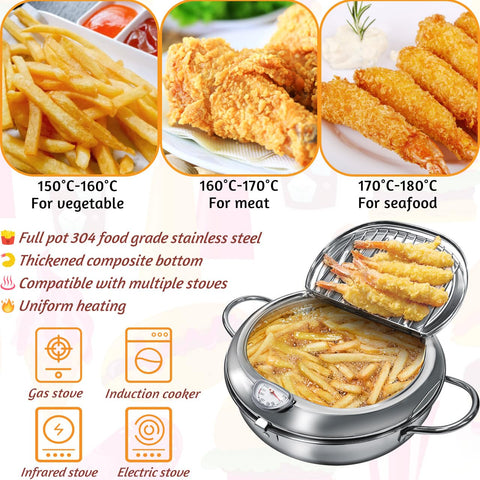 KHTD deep frying pot with lid keeps heat contained and safe