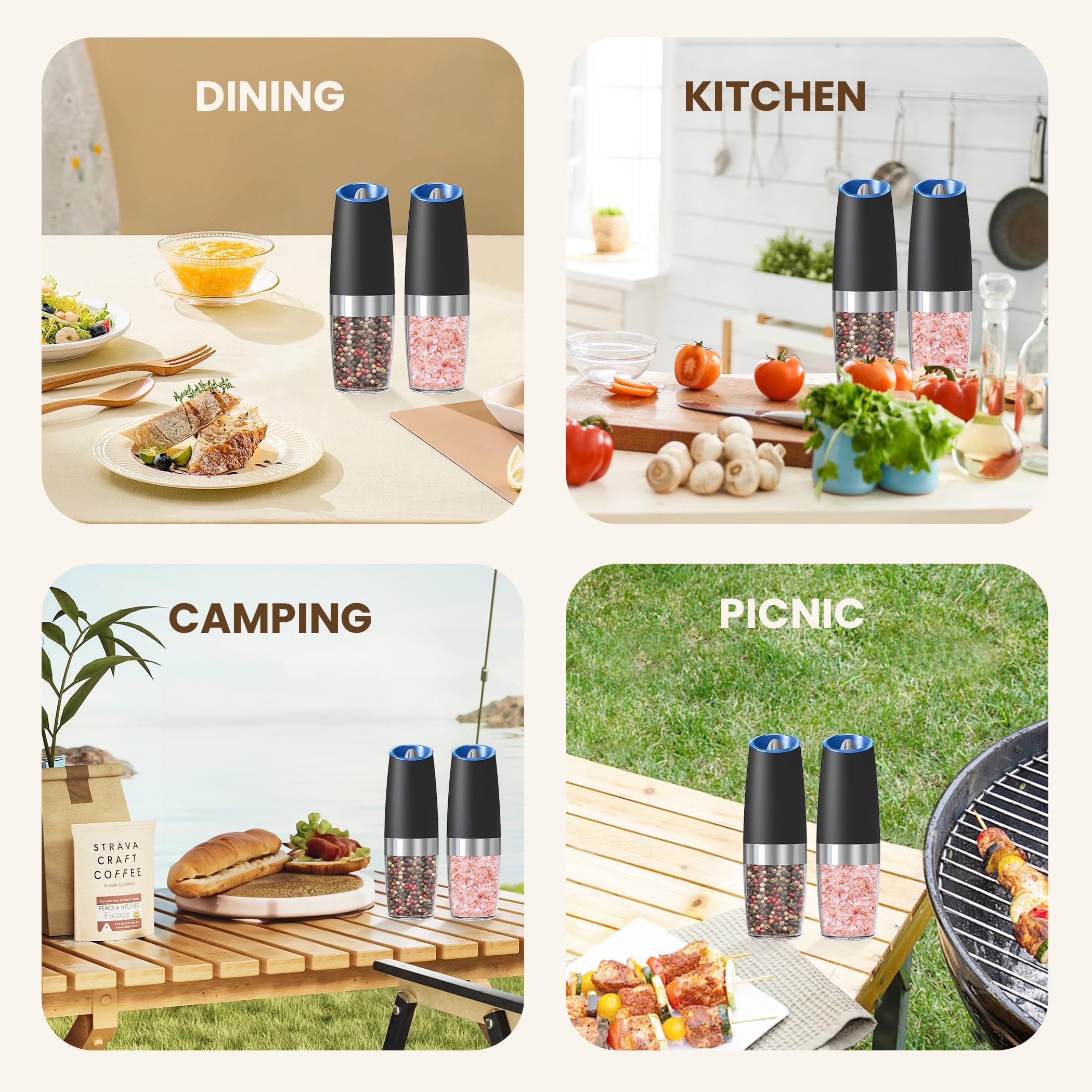 Kiaryuoll battery-powered grinders in a 2-pack for table use