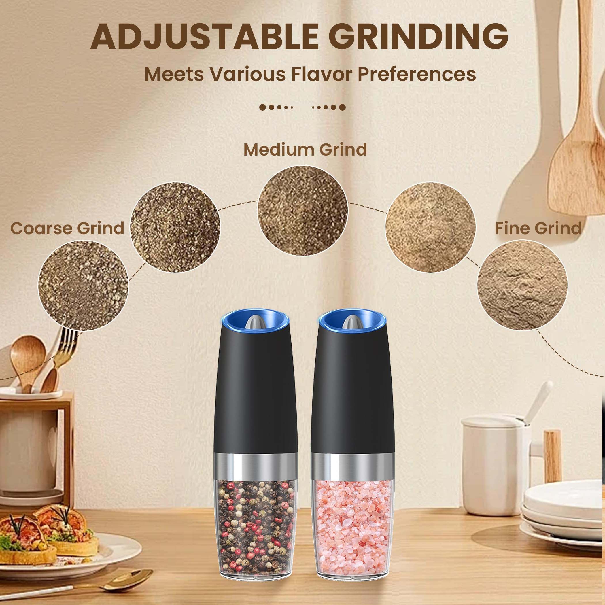 Kiaryuoll salt and pepper grinders with washable, separate hoppers