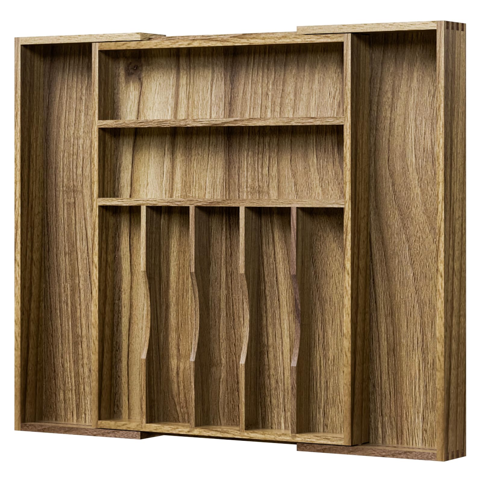 Kiasthome Acacia wood drawer organizer with expandable design for customizable storage.