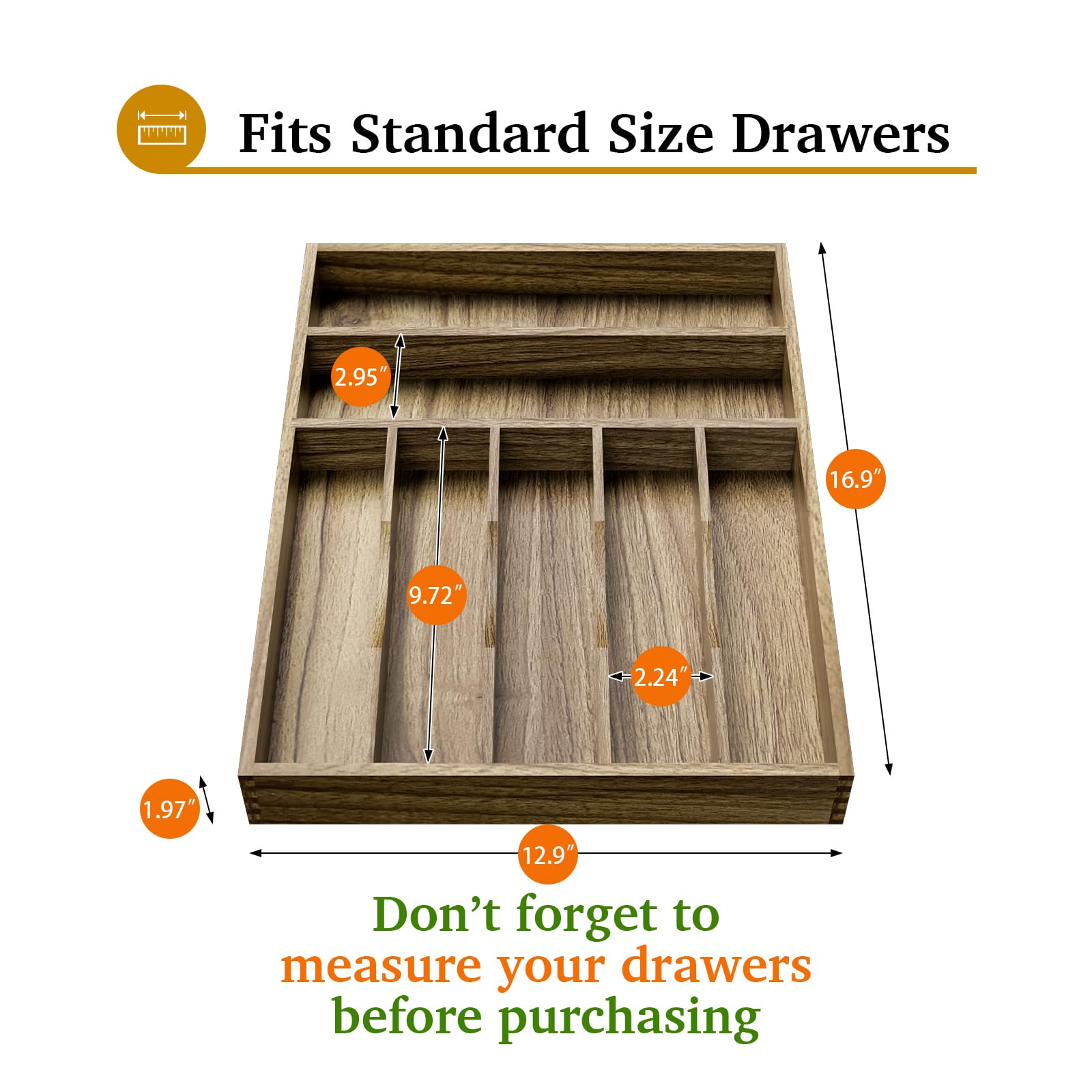 Acacia wood grooved dividers enhance drawer organization and visual appeal for your kitchen.