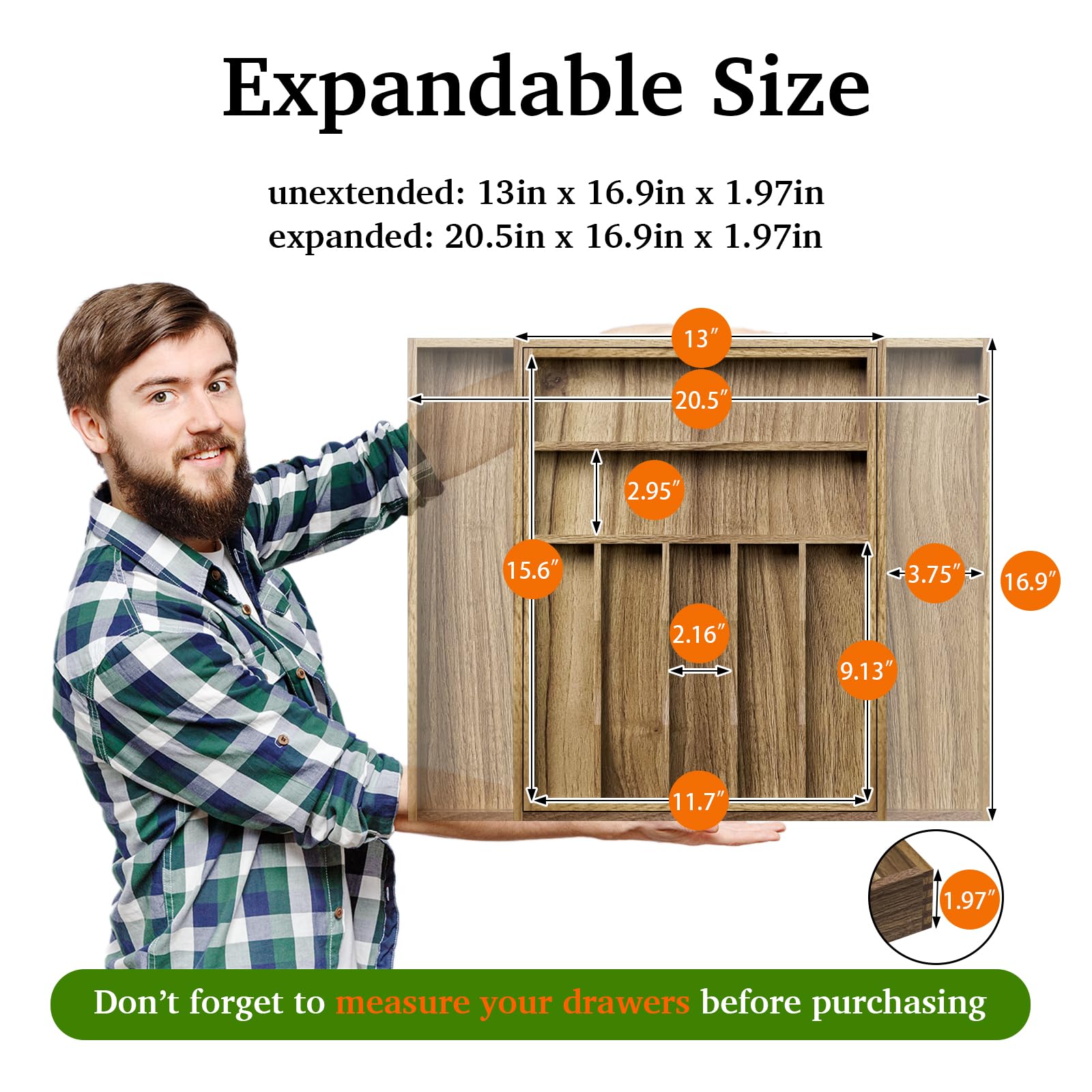 Kiasthome expandable dividers organize knives and flatware at a glance.