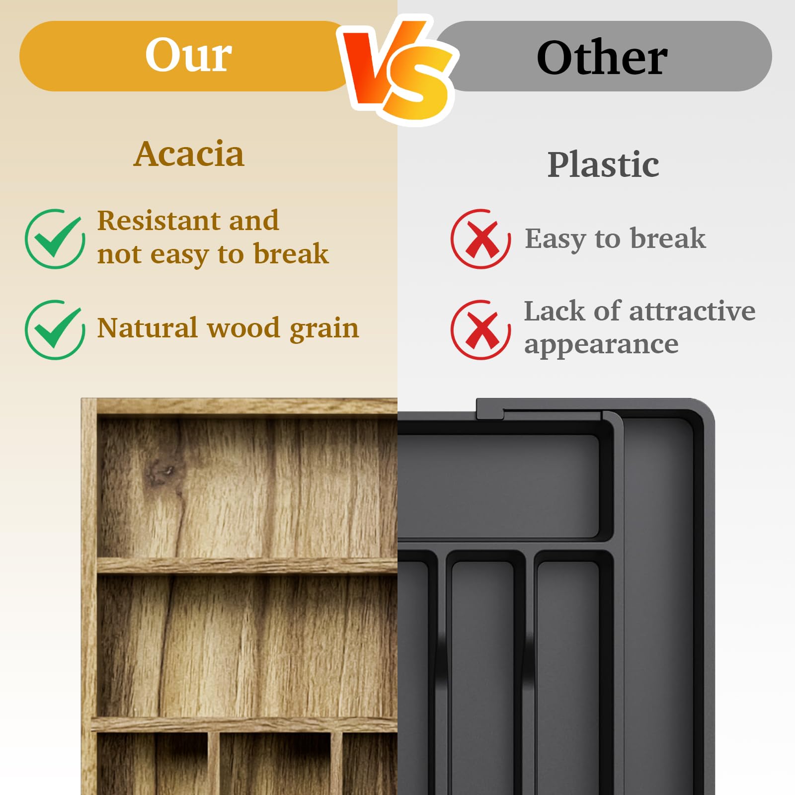 Easy to clean and resists wear better than plastic alternatives.