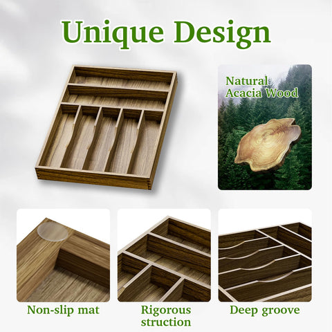 Natural acacia wood finish adds warm, durable style to any kitchen.