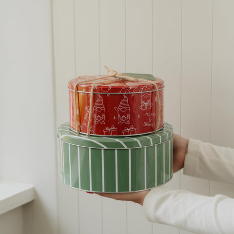 KIBAGA medium red-doodles tin with lid, perfect for mid-size treats.