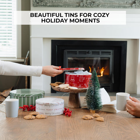 KIBAGA Christmas cookie tins red-doodles lid, ideal for sharing homemade treats.