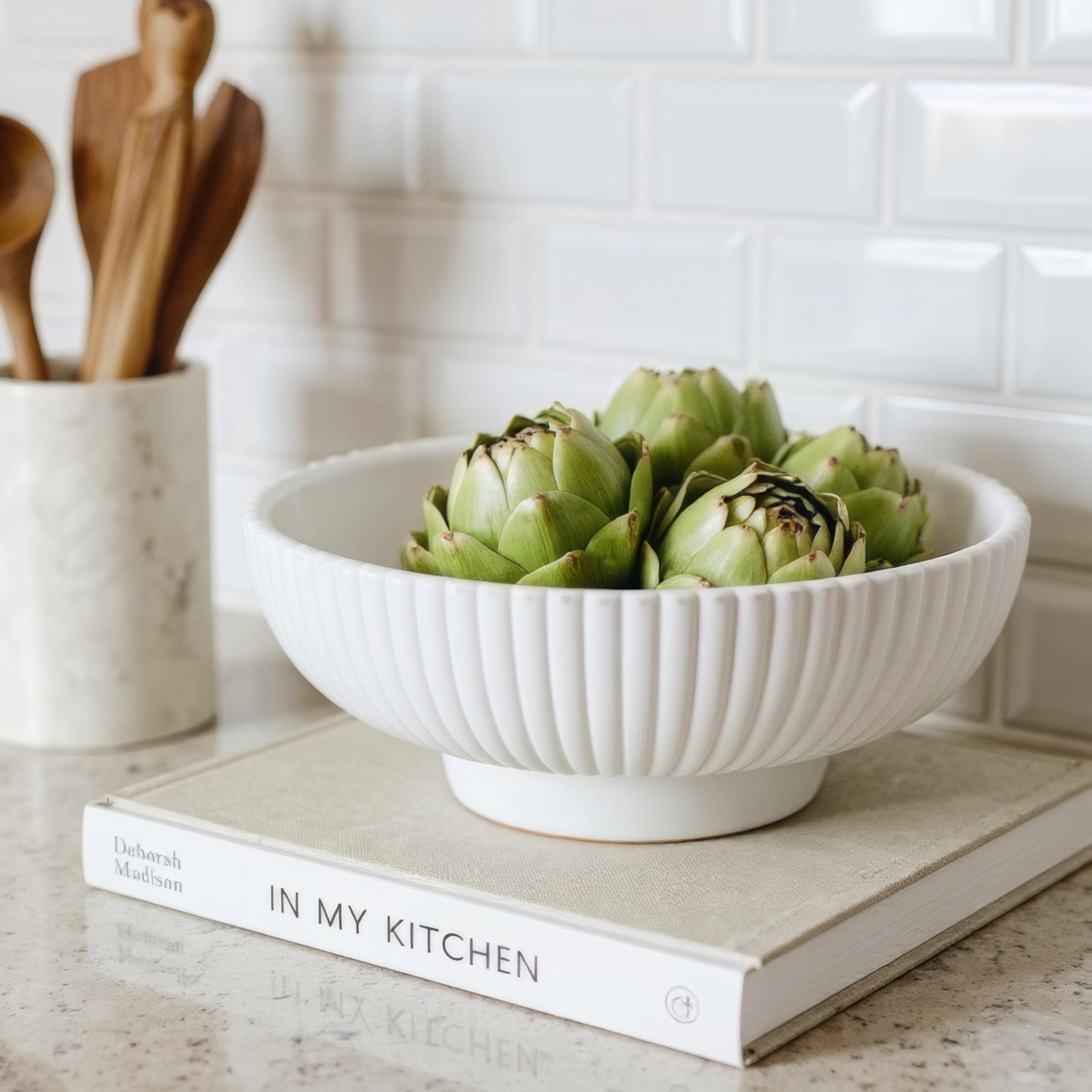 KIBAGA concrete fruit bowl on counter for modern display and practical fruit storage