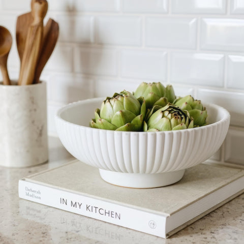 KIBAGA concrete fruit bowl on counter for modern display and practical fruit storage