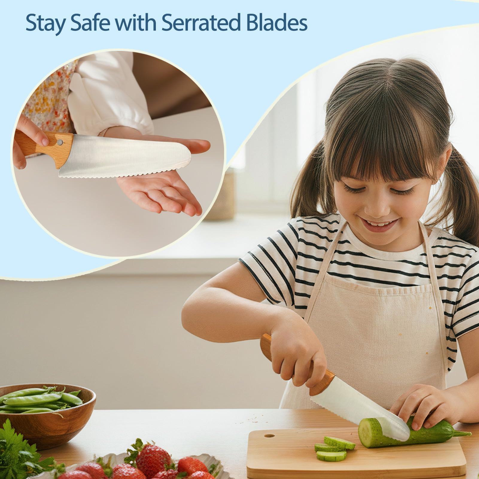 Kibbidea cutting board provides sturdy prep space for little hands.
