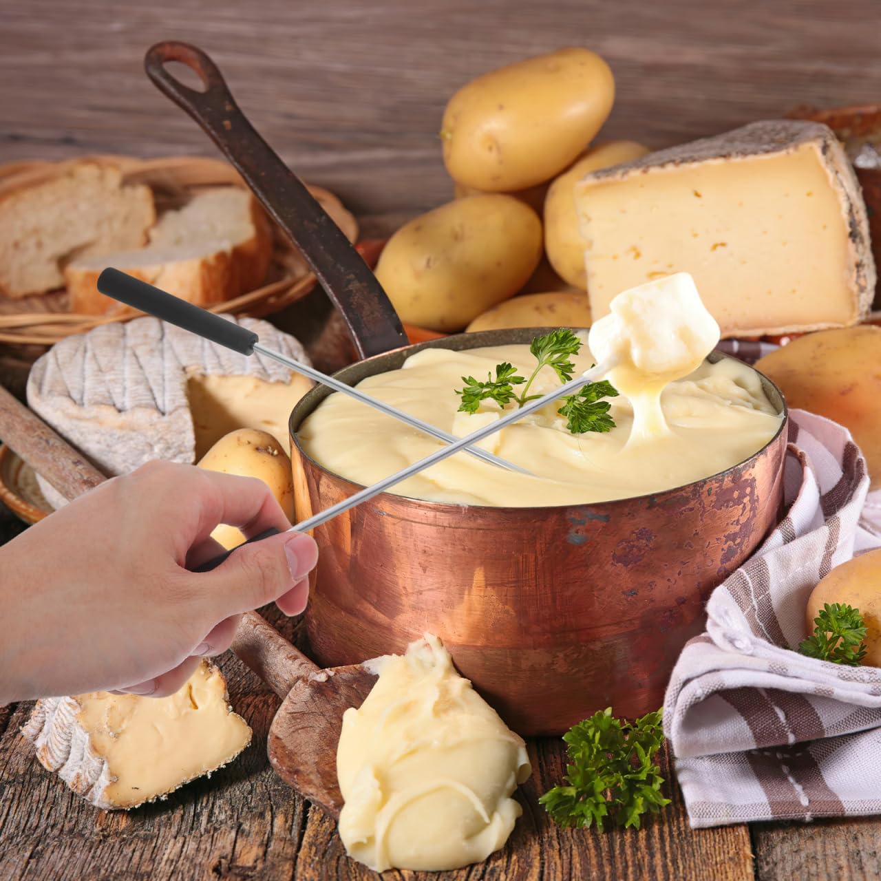 Kichvoe cheese fondue forks in stainless steel for reliable dips