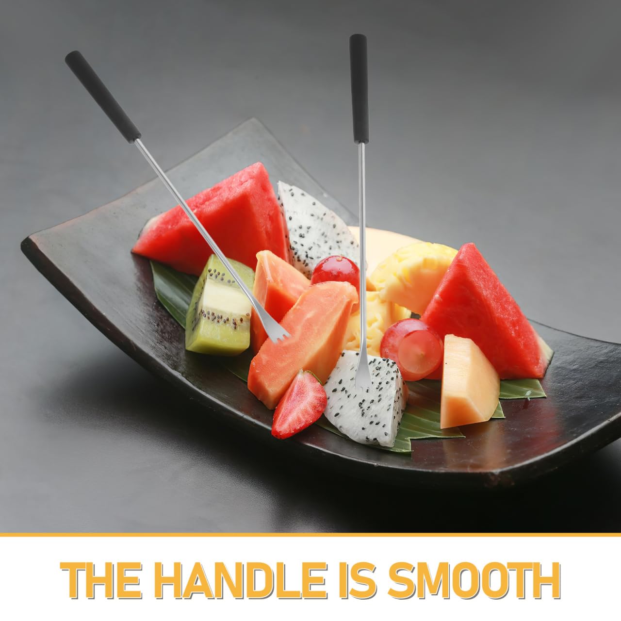 Kichvoe fondue forks provide safe distance from heat during dipping