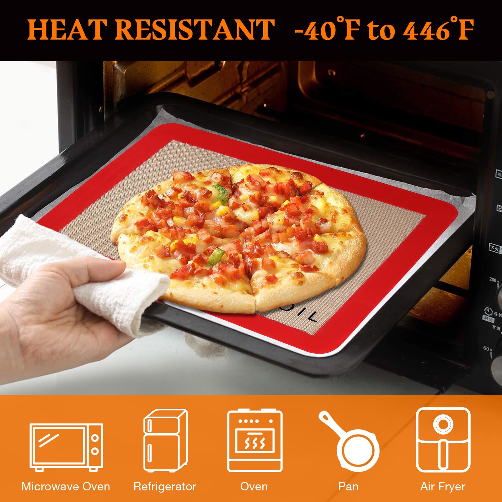 KICKOIL reinforced fiberglass mesh mat delivers durability and wrinkle-free baking results.